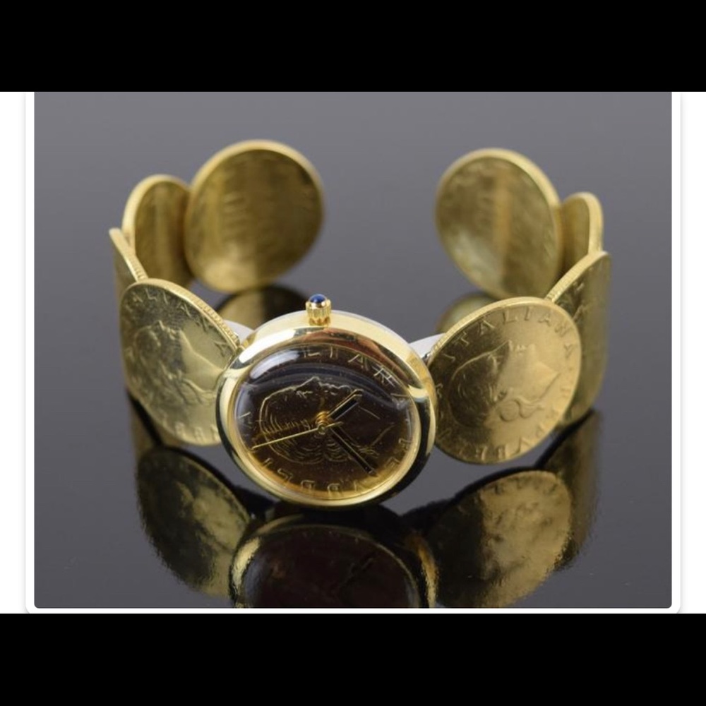 COPY - Vintage Vicence 14k Solid Gold Case Bling Italian Coin Cuff Watch